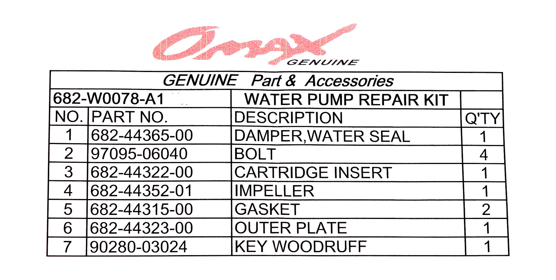 Купить Ремкомплект помпы Yamaha F8-F9.9/ 9.9D-15D, Omax 682W0078A1_OM 7ft.ru в интернет магазине Семь Футов