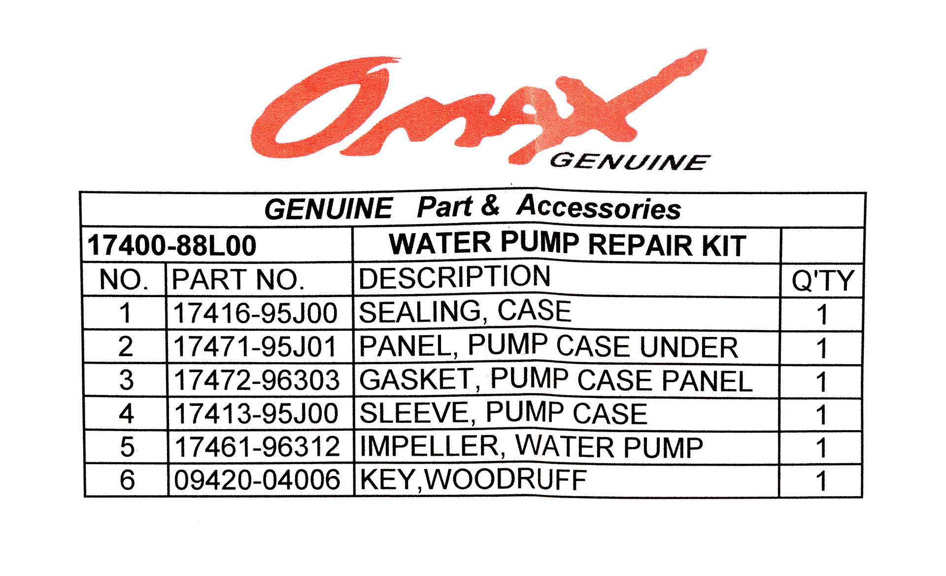 Купить Ремкомплект помпы Suzuki DF40/50/60A, Omax 1740088L00_OM 7ft.ru в интернет магазине Семь Футов