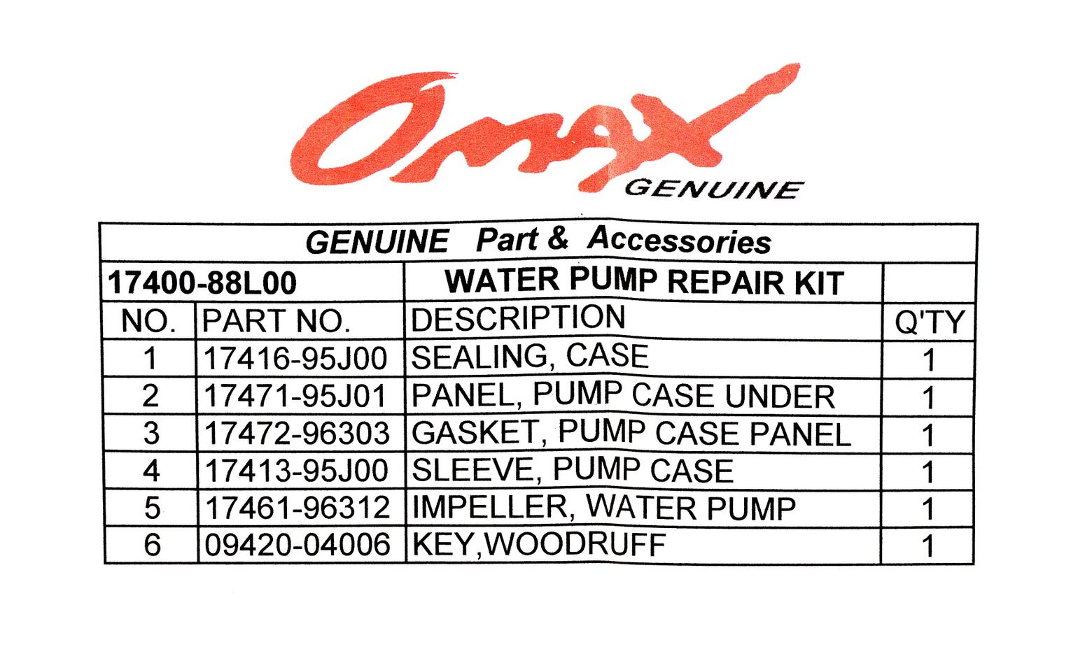 Купить Ремкомплект помпы Suzuki DF40/50/60A, Omax (упаковка из 5 шт.) 1740088L00_OM_pkg_5 7ft.ru в интернет магазине Семь Футов