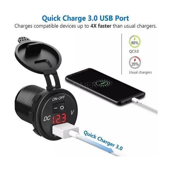 Купить Разъем USB Charger QC3.0 с вольтметром (упаковка из 10 шт.) Marine Rocket 4620136058322_pkg_10 7ft.ru в интернет магазине Семь Футов