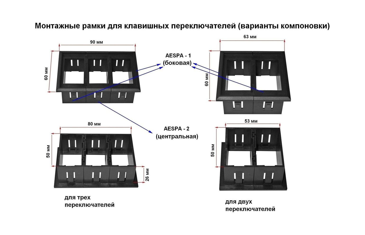 Купить Панель центральная для групповой установки переключателей AES11185Х (упаковка из 50 шт.) AES.Co AESPA2_pkg_50 7ft.ru в интернет магазине Семь Футов