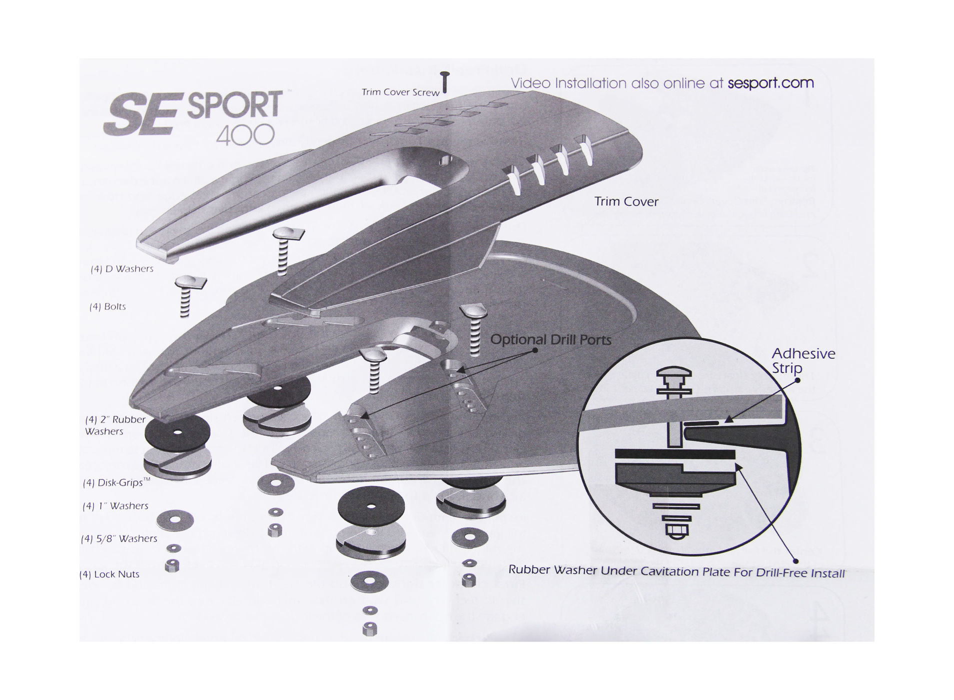 Купить Гидрокрыло для подвесного лодочного мотора 40-350 л.с. черное, установка без сверления антикавитационной плиты SportMarine 74644 7ft.ru в интернет магазине Семь Футов
