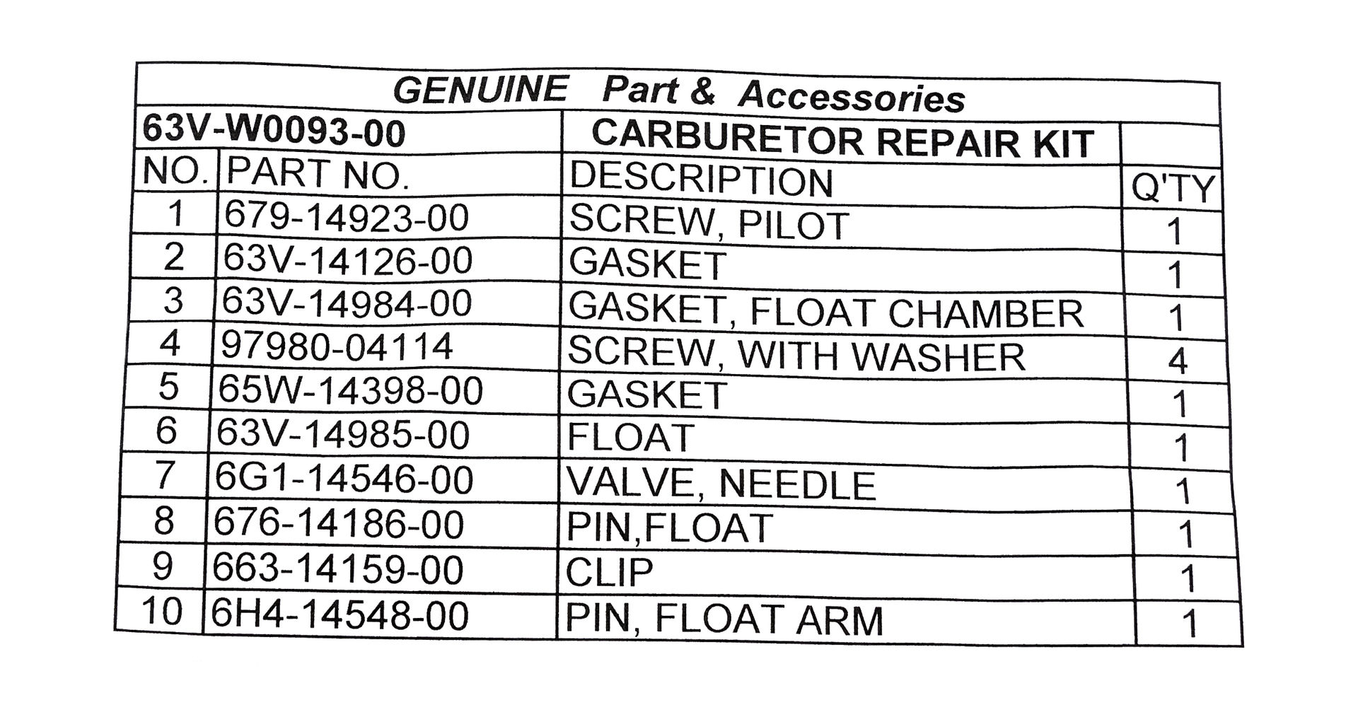 Купить Ремкомплект карбюратора для Yamaha 9.9F-15F, Omax 63VW009300_OM 7ft.ru в интернет магазине Семь Футов