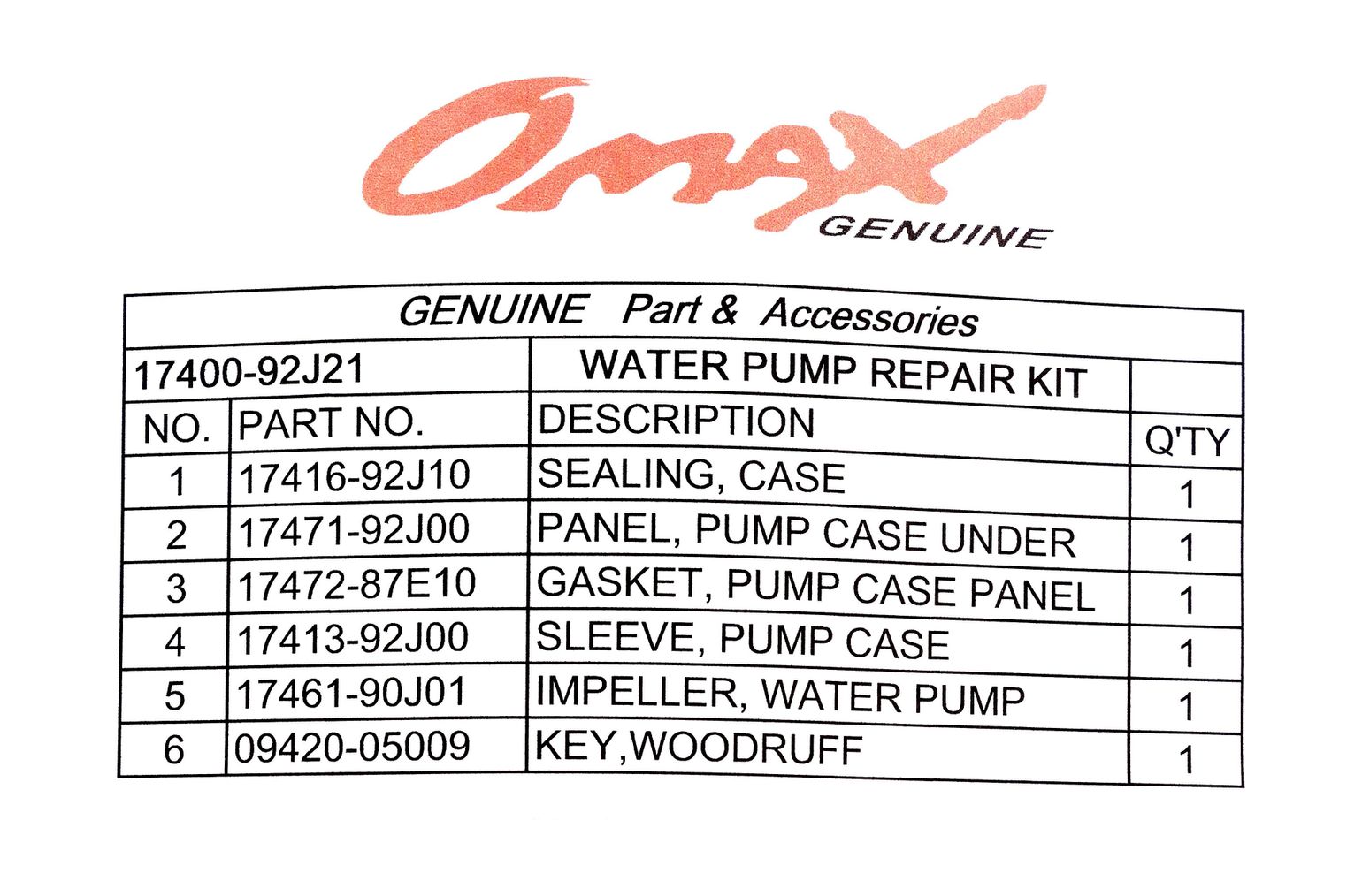 Купить Ремкомплект помпы Suzuki DF100A/115A/140A, Omax 1740092J21_OM 7ft.ru в интернет магазине Семь Футов