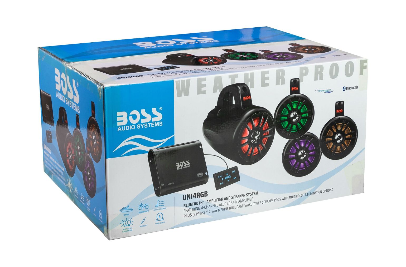 Купить Морская аудиосистема на таргу BOSS BPS4B, MRWT40RGB.4 (упаковка из 2 шт.) Boss Audio UNI4RGB_pkg_2 7ft.ru в интернет магазине Семь Футов