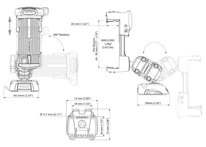 Купить Комплект для телефона универсальный Scanstrut Rokk Mini Kit RLS-509-401 45 - 95 мм монтаж винтами 7ft.ru в интернет магазине Семь Футов