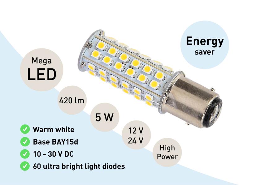 Купить Мега LED 60 / BAY15D 12614-bvs 7ft.ru в интернет магазине Семь Футов