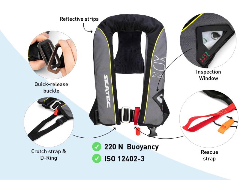 Купить SEATEC 27207 XD 220 Спасательный жилет / антрацитовый / со страховочным тросом 7ft.ru в интернет магазине Семь Футов