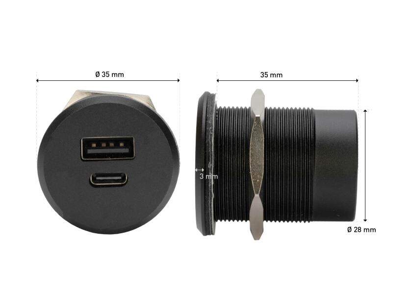 Купить SEATEC Двойная розетка USB питания USB-C/A с контргайкой / IP65 / из алюминия 7ft.ru в интернет магазине Семь Футов