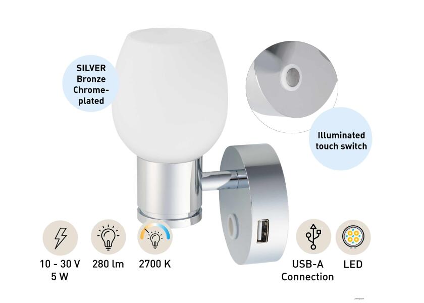 Купить SEATEC LED Wall Light, round / with touch switch and USB charging port 29809-bvs 7ft.ru в интернет магазине Семь Футов