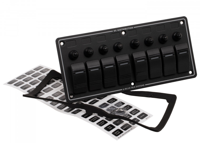 Купить Панель выключателей водонепроницаемая Blue Sea Contura 8371 12/24В 15/90А IP66 8 автоматов 238x108мм чёрная 7ft.ru в интернет магазине Семь Футов
