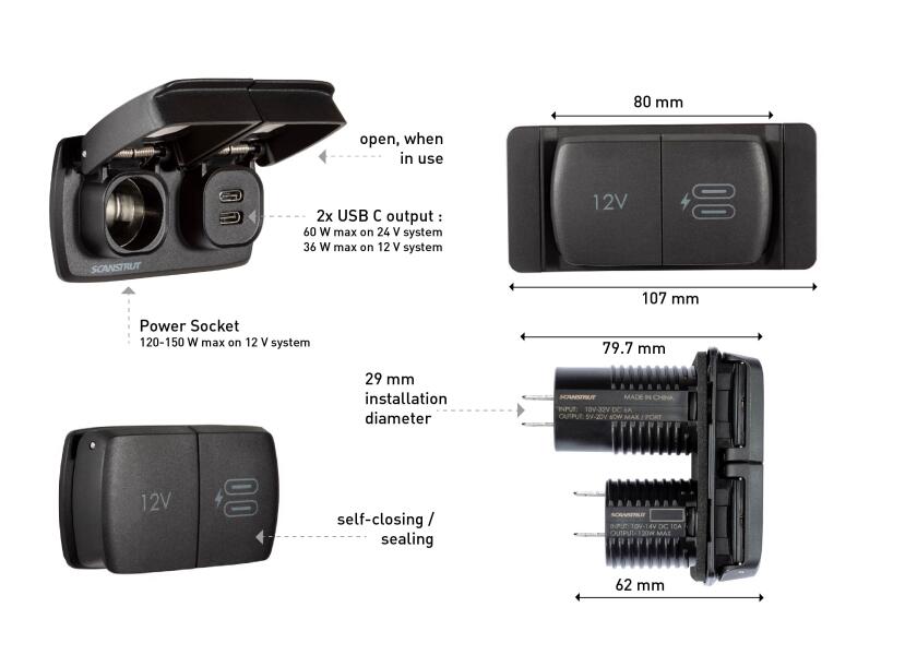 Купить Панельная розетка Scanstrut Flip Pro Multi SC-MULTI-F1 10–30В 6А USB-C/12В посадочный ⌀32мм водонепроницаемая устойчивая к УФ-излучению 7ft.ru в интернет магазине Семь Футов