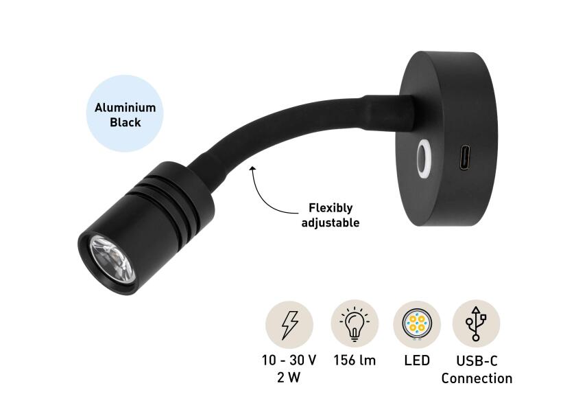 Купить SEATEC LED Reading Light with Dimmer & USB-C / black / warm white 31990-bvs 7ft.ru в интернет магазине Семь Футов
