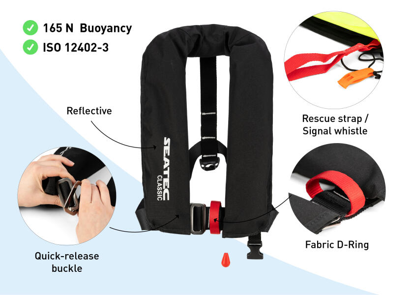 Купить SEATEC Спасательный жилет CLASSIC 165 / черный / 165 N / вкл. спасательный круг 7ft.ru в интернет магазине Семь Футов