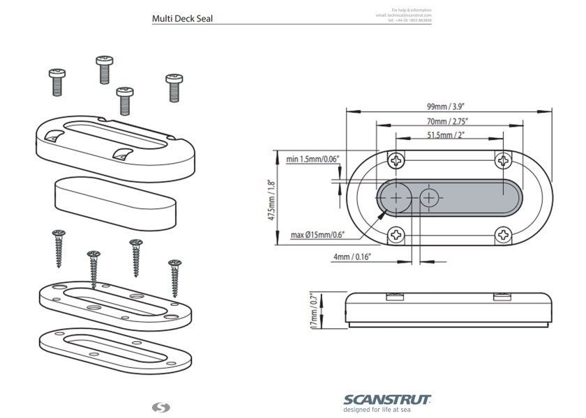Купить Сальник кабельный водонепроницаемый IP68 Scanstrut DS-multi мульти до 15 мм из алюминия 7ft.ru в интернет магазине Семь Футов