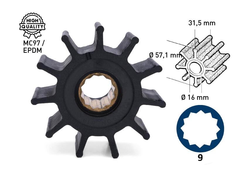 Купить Импеллер для охлаждения Johnson Pump 1027B 09-1027B-1 57,1 мм со шлицами 7ft.ru в интернет магазине Семь Футов