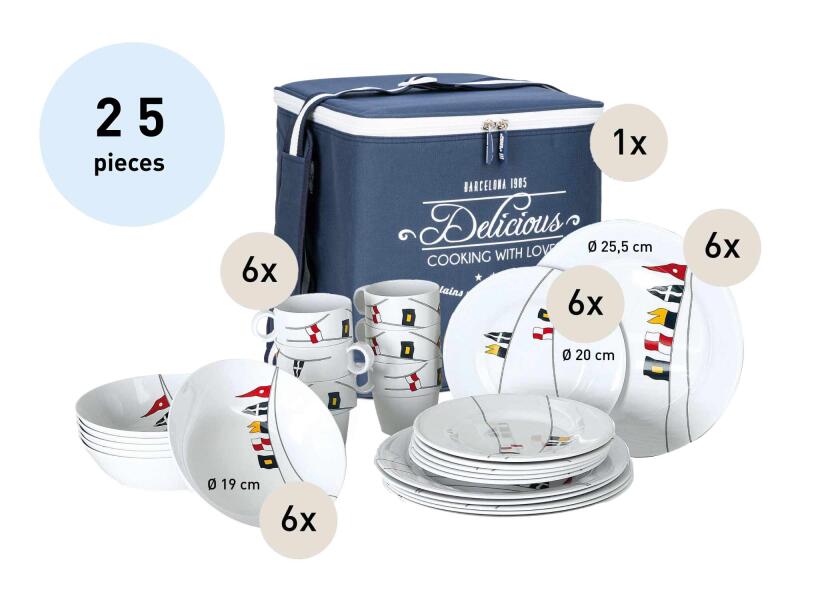 Купить Набор посуды на 6 человек Marine Business Regata 12144 24 предмета из меламина в сумке 7ft.ru в интернет магазине Семь Футов