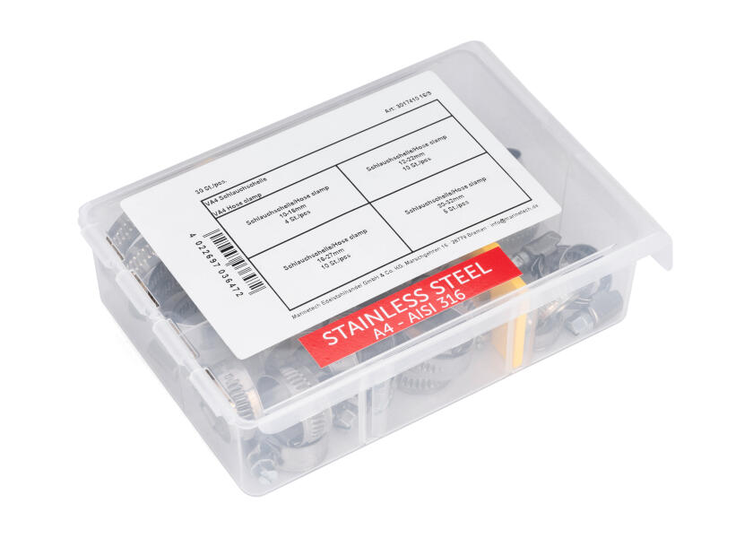 Купить V4A Assortment Box / hose clamps / 8-32 mm / 30 pieces 32049-bvs 7ft.ru в интернет магазине Семь Футов