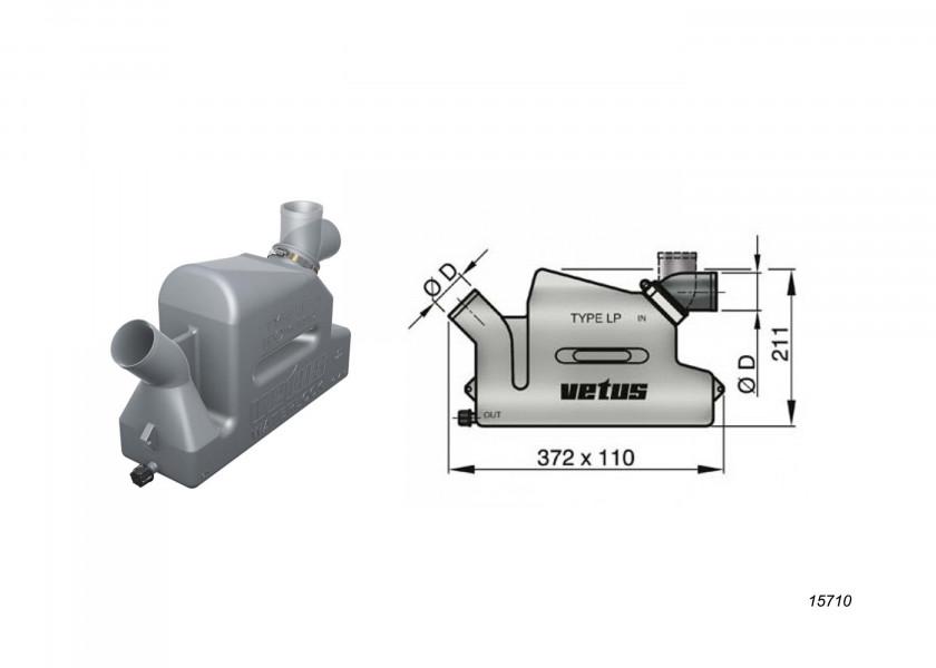 Купить Гидрозатвор Vetus WLOCKL45R 4,3л 372x110x211мм входное соединение Ø45мм 360° для выхлопного шланга Ø45мм 7ft.ru в интернет магазине Семь Футов