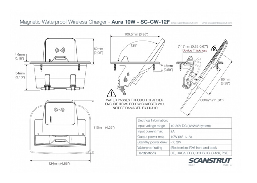 Купить Беспроводное зарядное устройство Scanstrut Aura SC-CW-12F 110x124мм 12/24В 10Вт IPX6 для телефона с магнитным креплением из черного пластика 7ft.ru в интернет магазине Семь Футов