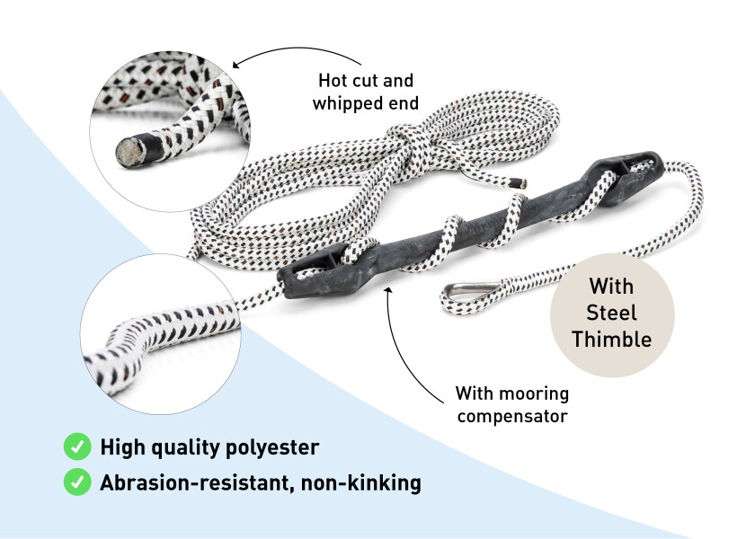 Купить GLEISTEIN 56019 BAVARIA - Швартовный трос / с швартовым компенсатором и коушем / белый/черный / Веревка-Ø: 14 мм 56019-bvs 7ft.ru в интернет магазине Семь Футов