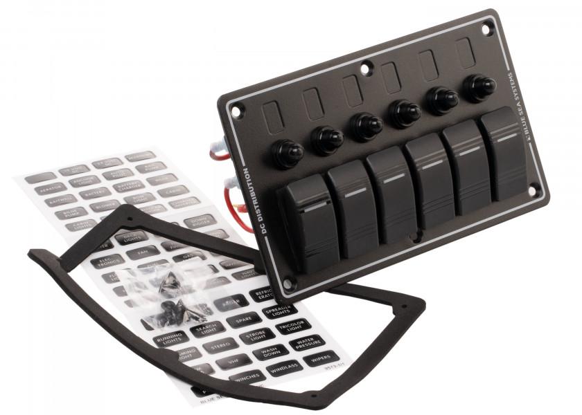 Купить Панель выключателей водонепроницаемая Blue Sea Contura 8373 12/24В 15/45А IP66 6 автоматов 114x190мм чёрная 7ft.ru в интернет магазине Семь Футов