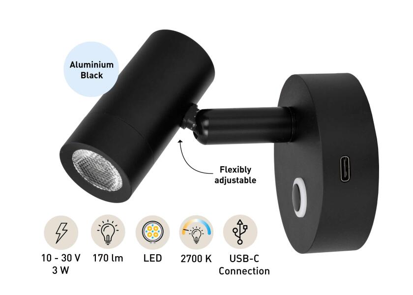 Купить SEATEC Светодиодная лампа для чтения с сенсорным переключателем и портом зарядки USB-C / черная 7ft.ru в интернет магазине Семь Футов