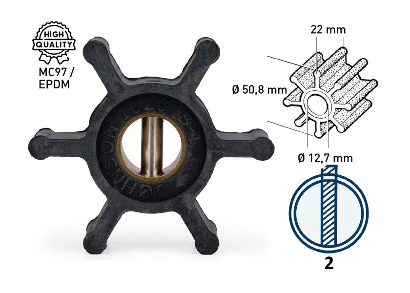 Купить Импеллер для охлаждения Johnson Pump 1026B 09-1026B-1 50,8мм с пальцем 7ft.ru в интернет магазине Семь Футов