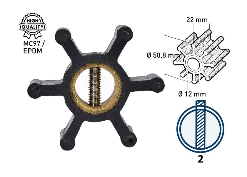 Купить Импеллер для охлаждения Johnson Pump 810B 09-810B-1 50,8 мм с пальцем 7ft.ru в интернет магазине Семь Футов