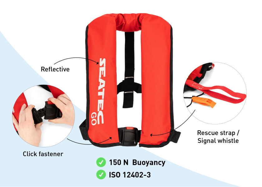 Купить SEATEC GO Автоматический спасательный жилет / 150 Н / красный 7ft.ru в интернет магазине Семь Футов