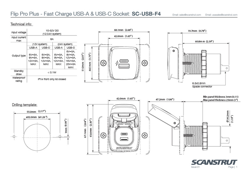 Купить Scanstrut SC-USB-F4 12/разъем Flip Pro Plus USB-A USB-C 24V  Black 7ft.ru в интернет магазине Семь Футов