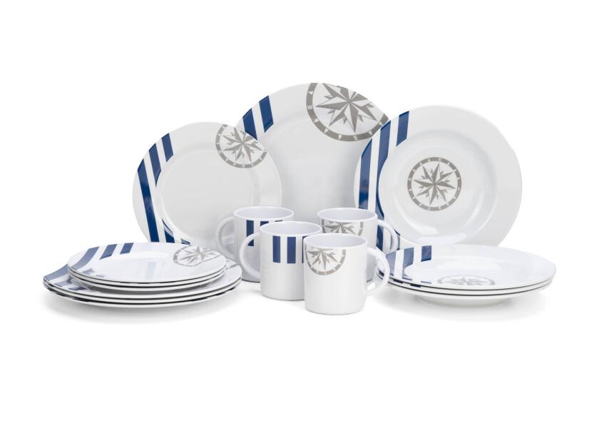 Купить Набор посуды на 4 человека Plastimo Marina 5280489 16 предметов из бело-синего меламина 7ft.ru в интернет магазине Семь Футов