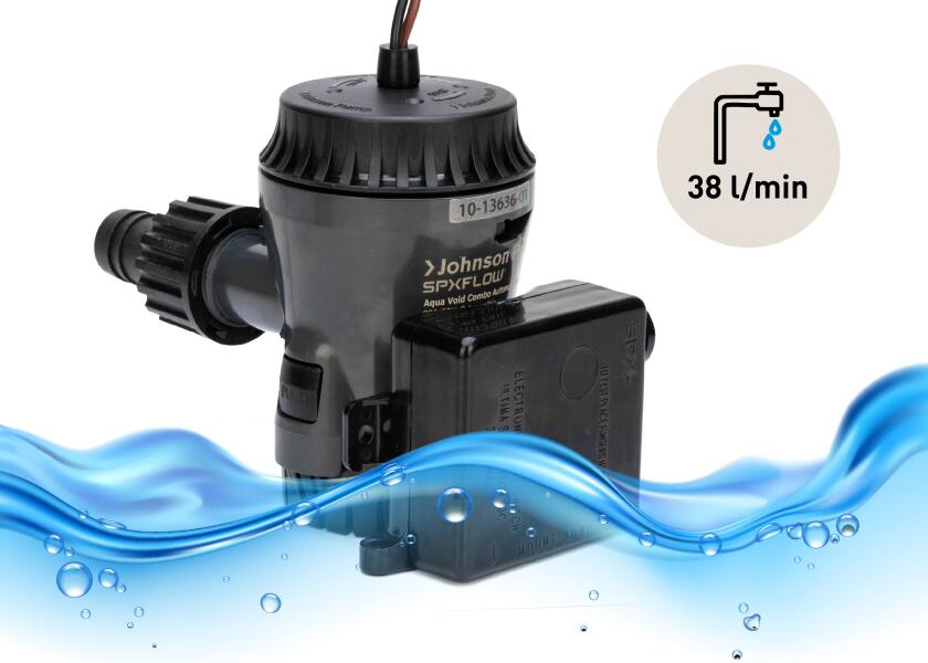 Купить Автоматический погружной трюмный насос Johnson Pump Aqua Void Automatic Ultima Combo 10-13635-01 500GPH 12В 2,7А 38л/мин под шланг Ø19мм корпус из АБС-пластика 7ft.ru в интернет магазине Семь Футов
