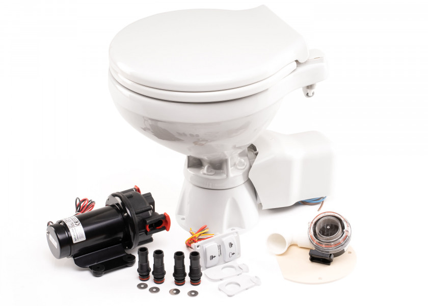 Купить Унитаз судовой с электрической прокачкой Johnson Pump AquaT Silent Electric Compact 80-47231-01 12В Ø19/38мм 441х340х395мм с трехпозиционной панелью управления 7ft.ru в интернет магазине Семь Футов