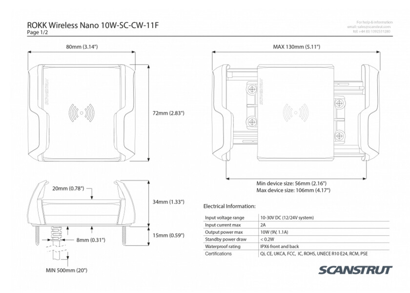 Купить Держатель с беспроводной зарядкой Scanstrut Nano SC-CW-11F 12/24В 10Вт IPX6 80x72мм для телефона черный 7ft.ru в интернет магазине Семь Футов