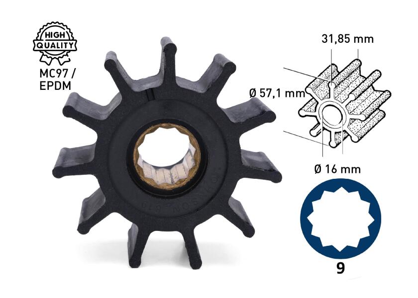 Купить Импеллер для охлаждения Johnson Pump 1027B 09-1027B-10 57,1 мм со шлицами 7ft.ru в интернет магазине Семь Футов