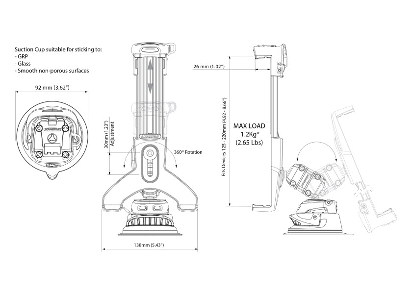 Купить Scanstrut RLS-508-405 Основание на присоске Rokk Mini Монтажный комплект для планшета Black 7ft.ru в интернет магазине Семь Футов