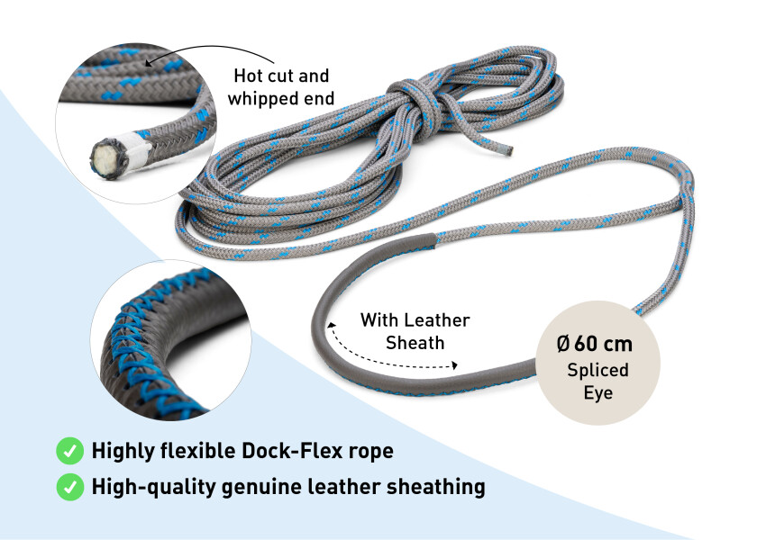 Купить ADVANCE-Швартовочный трос с сращенной проушиной и кожаным чехлом / титановый/синий / Веревка-Ø: 18 мм; Длина: 10 м 7ft.ru в интернет магазине Семь Футов