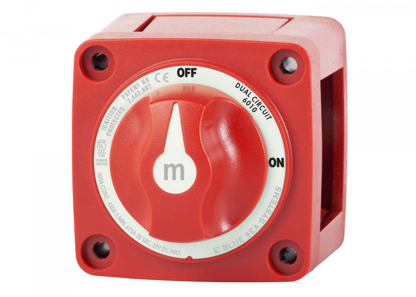 Купить Переключатель АКБ Blue Sea m-Series 6010 32В 300А двухполюсный ВКЛ-ВЫКЛ красный 7ft.ru в интернет магазине Семь Футов