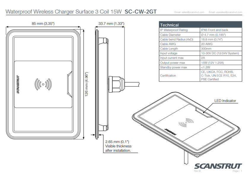 Купить Scanstrut sc-cw-2gt Беспроводное зарядное устройство Surface Black 12x10x7 7ft.ru в интернет магазине Семь Футов