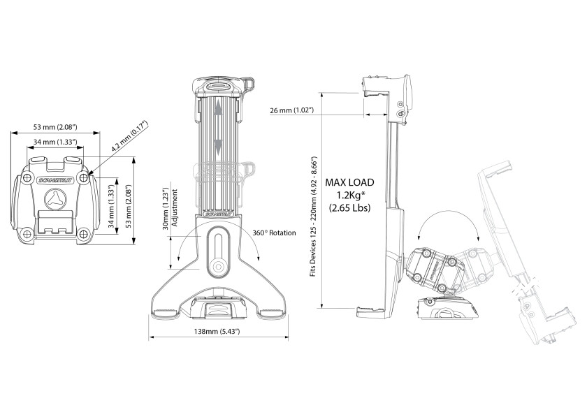 Купить Комплект для планшета универсальный Scanstrut Rokk Mini Kit RLS-508-401 138 x 125 - 220 x 26 мм монтаж винтами 7ft.ru в интернет магазине Семь Футов