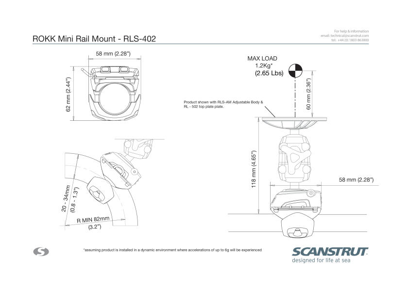 Купить Держатель Scanstrut Rokk Mini RLS-402 58 x 62 мм установка на трубу-рейлинг 7ft.ru в интернет магазине Семь Футов