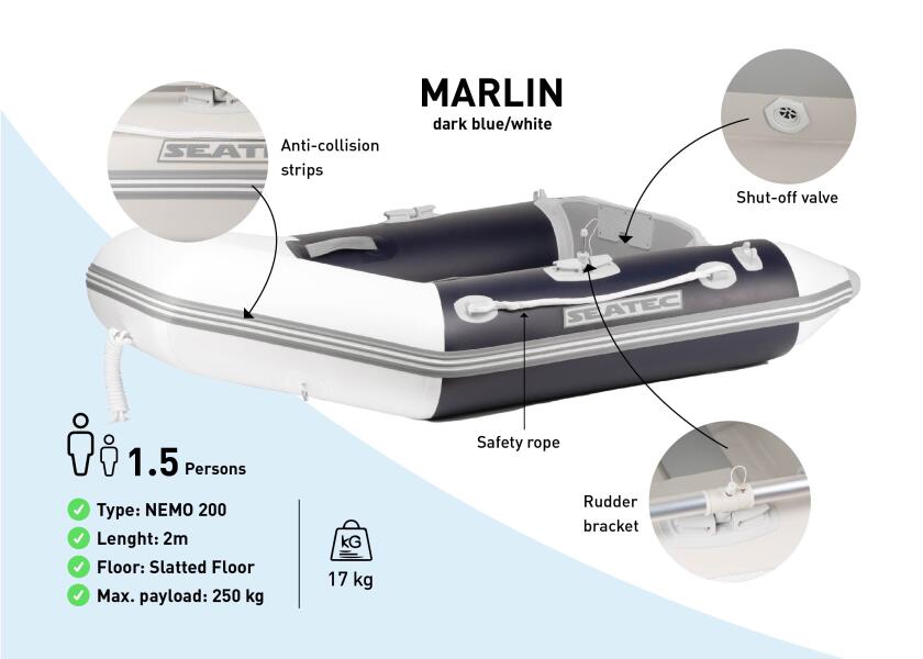 Купить SEATEC Надувная лодка MARLIN / NEMO 200 / 2,0 м / темно-синий/белый / макс. 2,5 л.с. 7ft.ru в интернет магазине Семь Футов