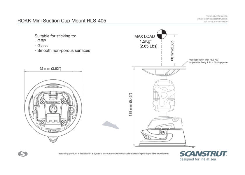 Купить Держатель Scanstrut Rokk Mini RLS-405 92 мм вакуумный крепеж 7ft.ru в интернет магазине Семь Футов