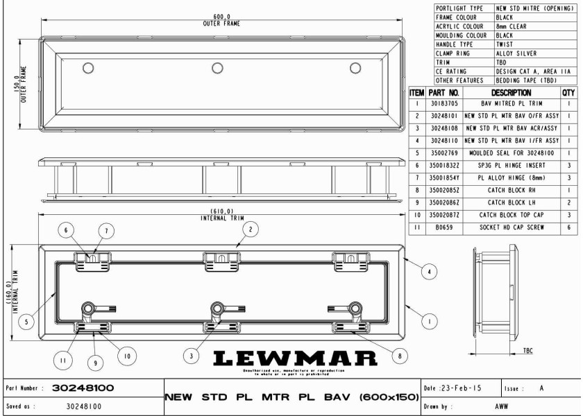 Купить BAVARIA 439839 Иллюминатор заподлицо / открывающийся / 600 x 150 мм 25647-bvs 7ft.ru в интернет магазине Семь Футов