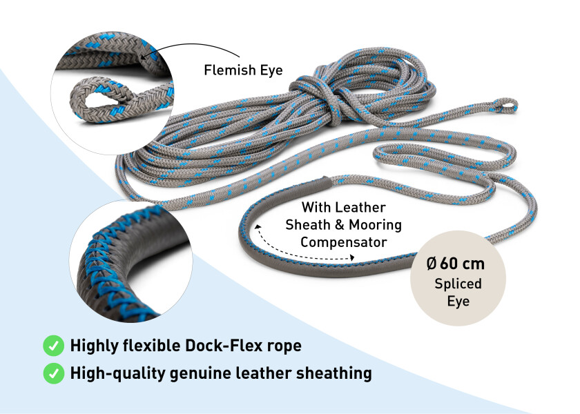 Купить Высокопроизводительный швартовный трос / с проушиной, кожаные ножны, компенсатор швартовки / титановый/синий / Веревка-Ø: 16 мм; Длина: 15 м 7ft.ru в интернет магазине Семь Футов