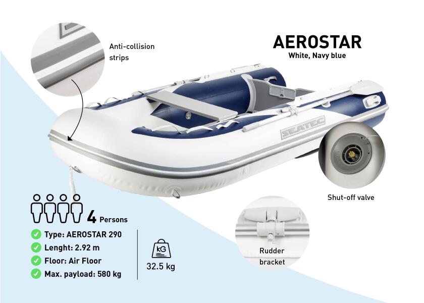 Купить SEATEC Яхт-тендер AEROSTAR 290 / с воздушным полом / 4 человека / 2,92 м / макс. 8 л.с. 7ft.ru в интернет магазине Семь Футов