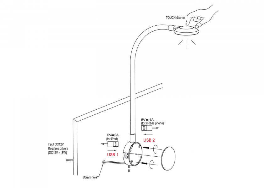 Купить Светодиодная лампа для чтения VOLOS с 2 USB-портами для зарядки / Белый 7ft.ru в интернет магазине Семь Футов