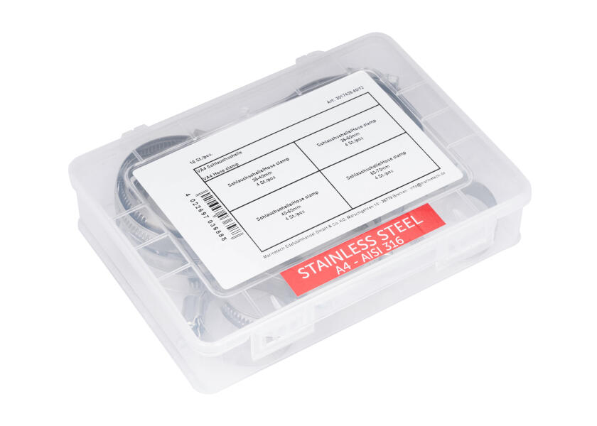 Купить V4A Assortment Box / hose clamps / 25-70 mm / 16 pieces 32062-bvs 7ft.ru в интернет магазине Семь Футов