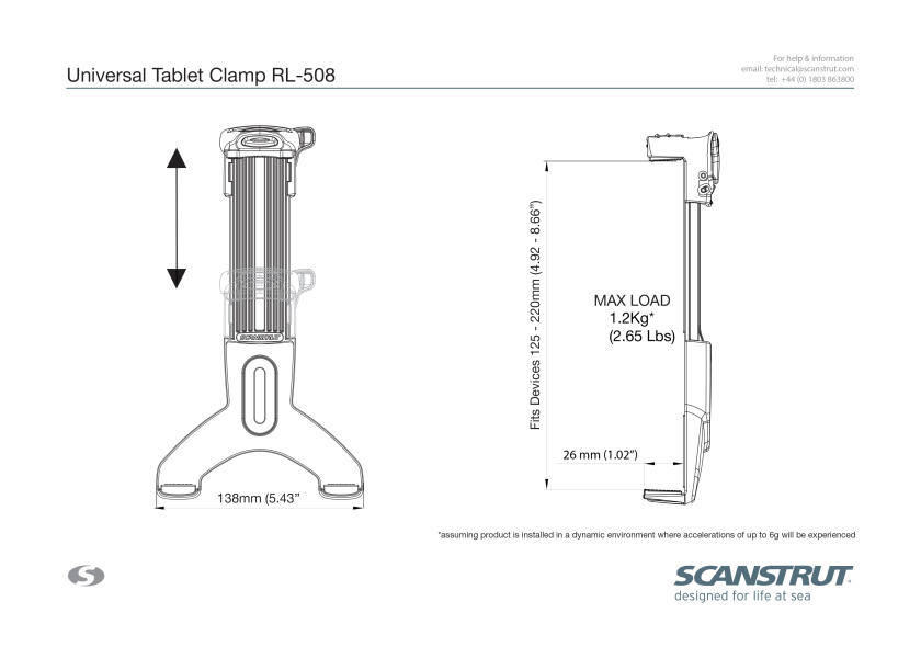 Купить Держатель для планшета универсальный Scanstrut Rokk Mini RL-508 138 x 125 - 220 мм 26 мм 7ft.ru в интернет магазине Семь Футов